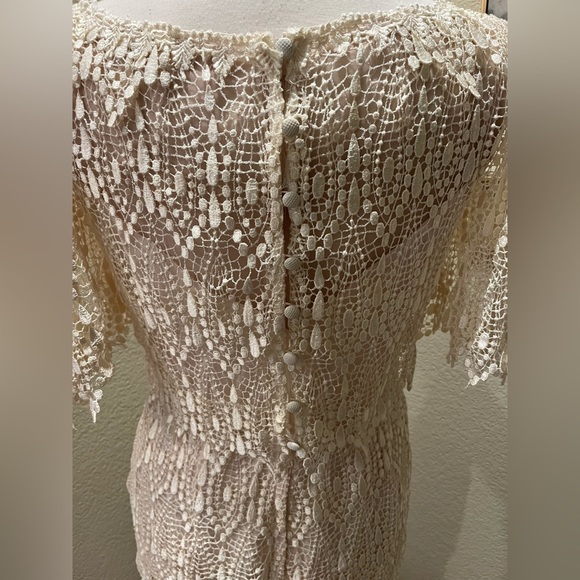 VTG House of Bianchi Tiered Lace Boho Tear Drop Layered Wedding Flapper Dress S - Picture 9 of 11